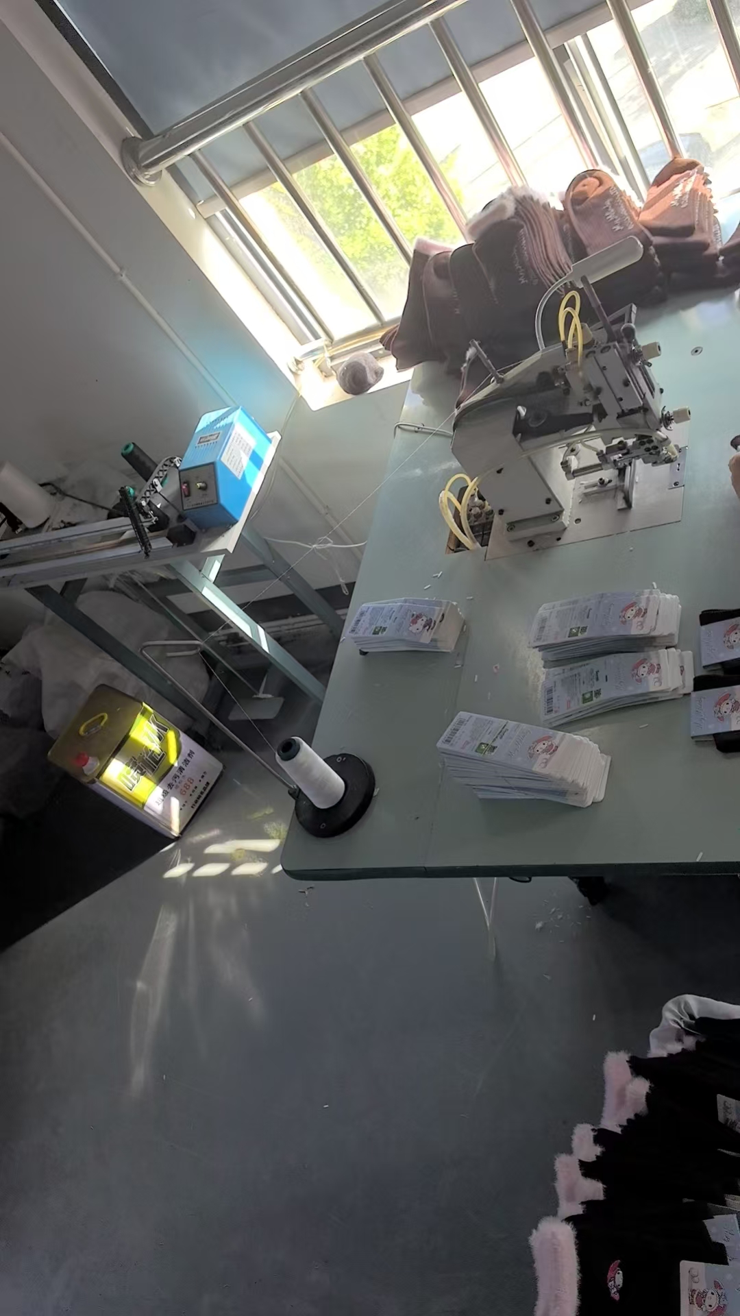 Sock finishing and labeling area